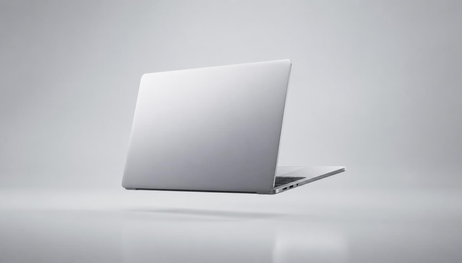 Premium silver laptop shown on a soft gray studio background